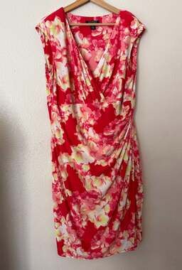 Lauren Ralph Lauren Red Floral Wrap Sheath Dress